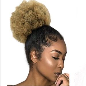 YEAME Afro Puff Drawstring Ponytail Black to Honey Brown Afro Bun Women